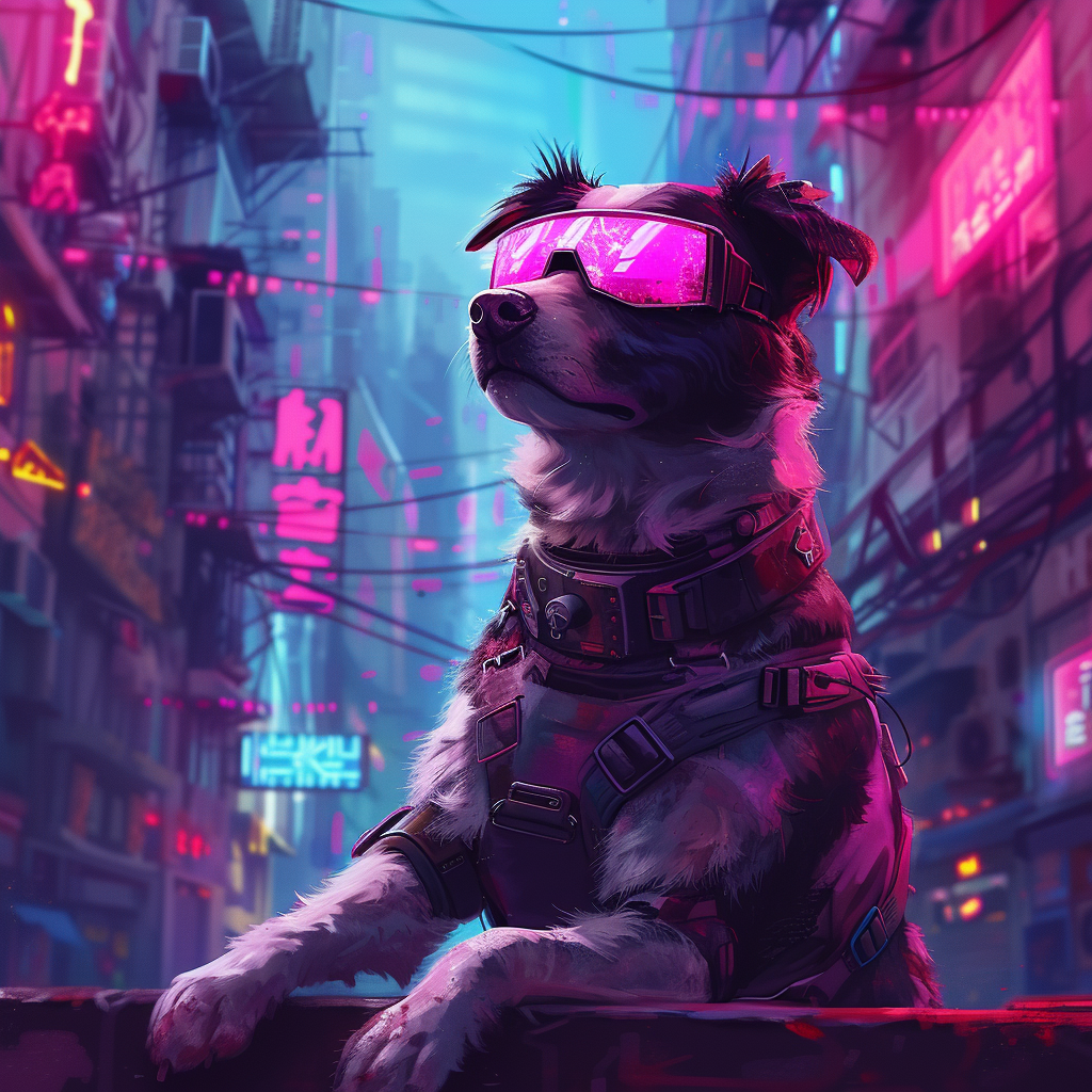 Cyberpunk Dog in Neon City — Desktop Wallpapers