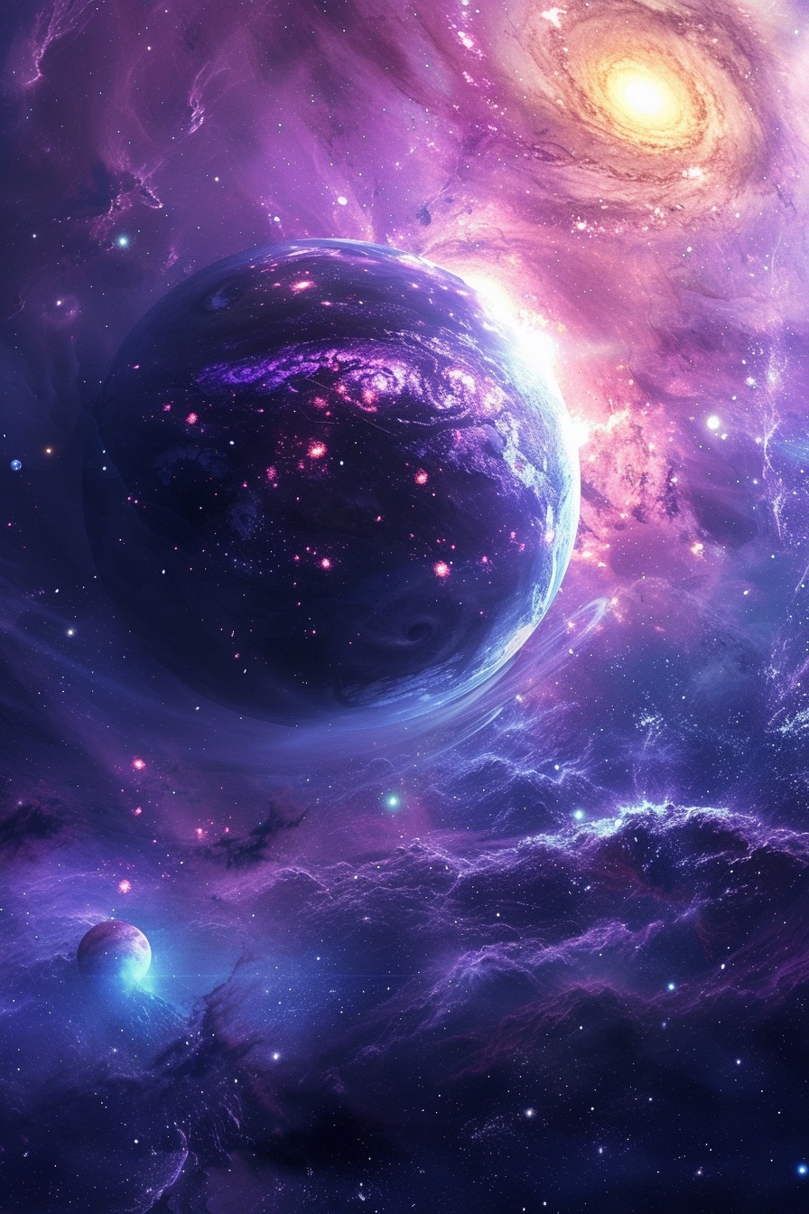 Planets in Purple Deep Space
