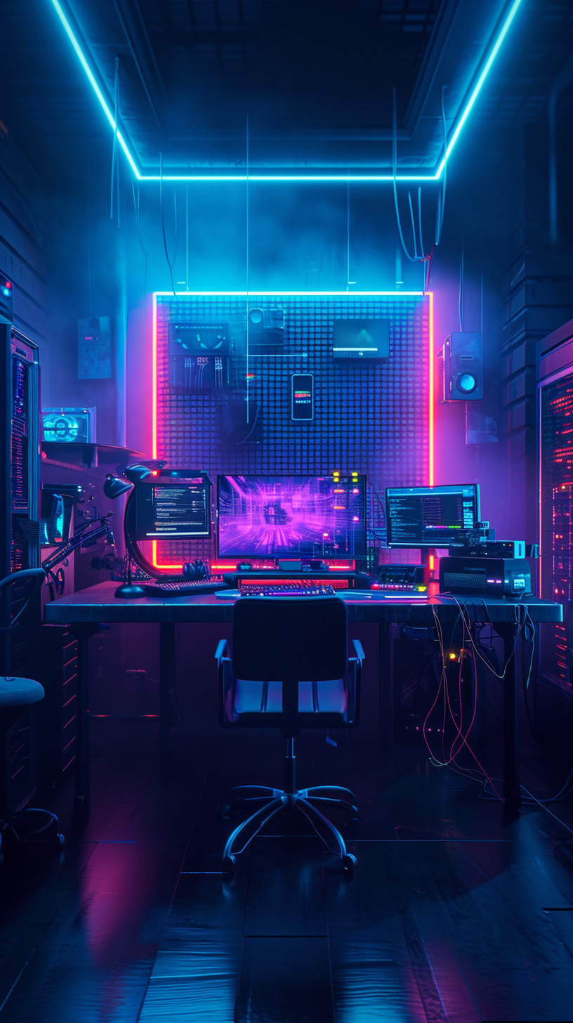 Neon Lit Cyberpunk Gaming Room