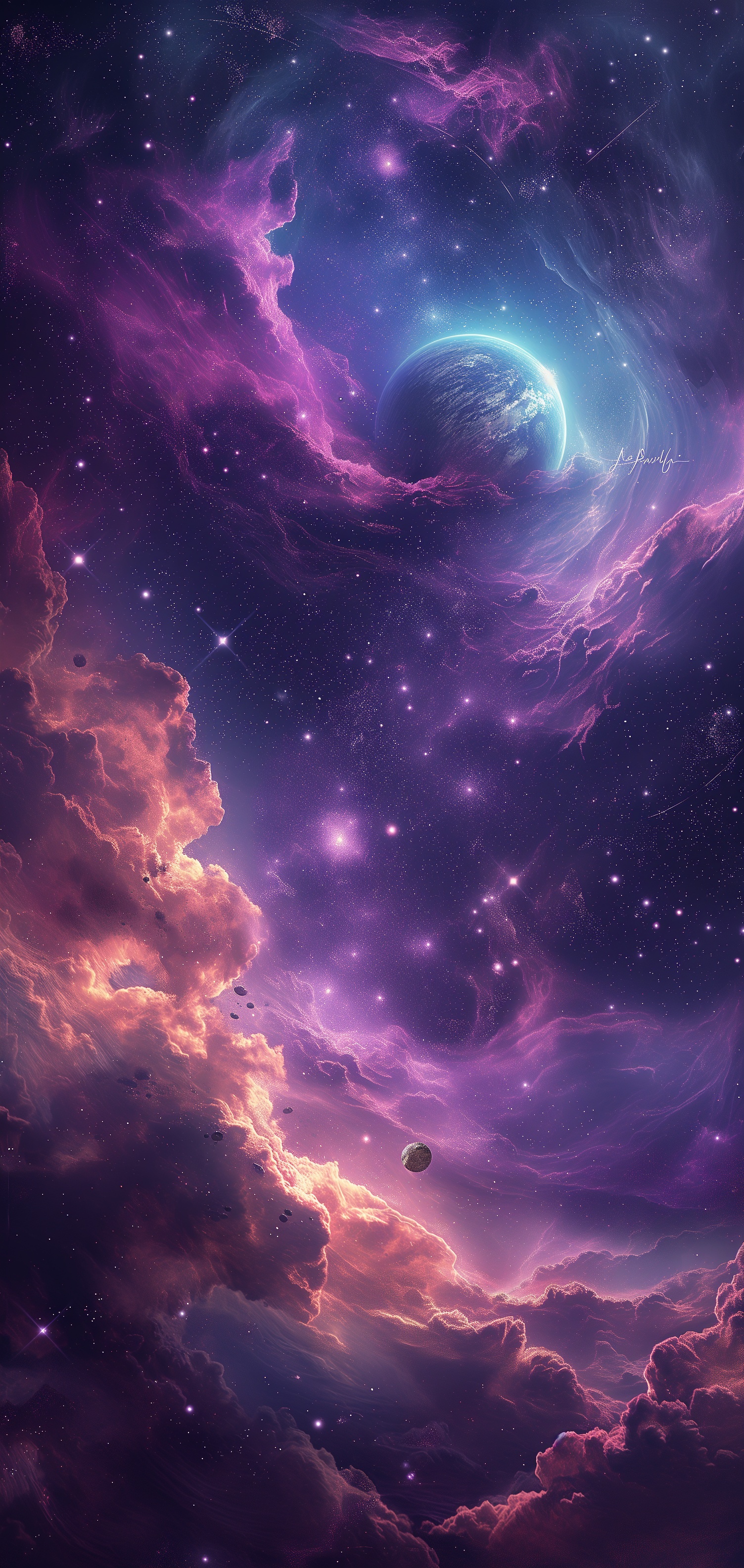 Deep Space Nebula With Planets