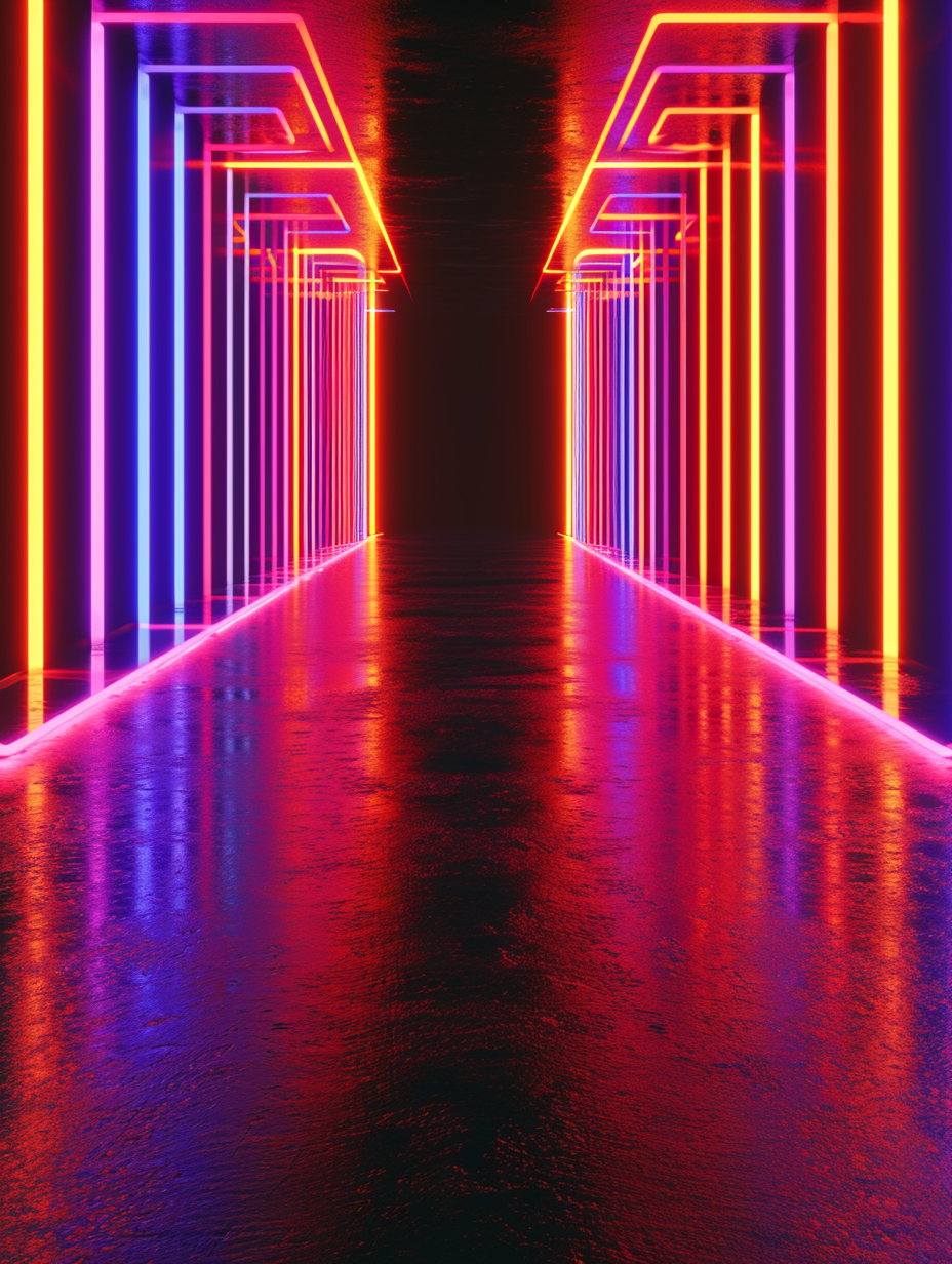 Symmetrical Neon Light Corridor