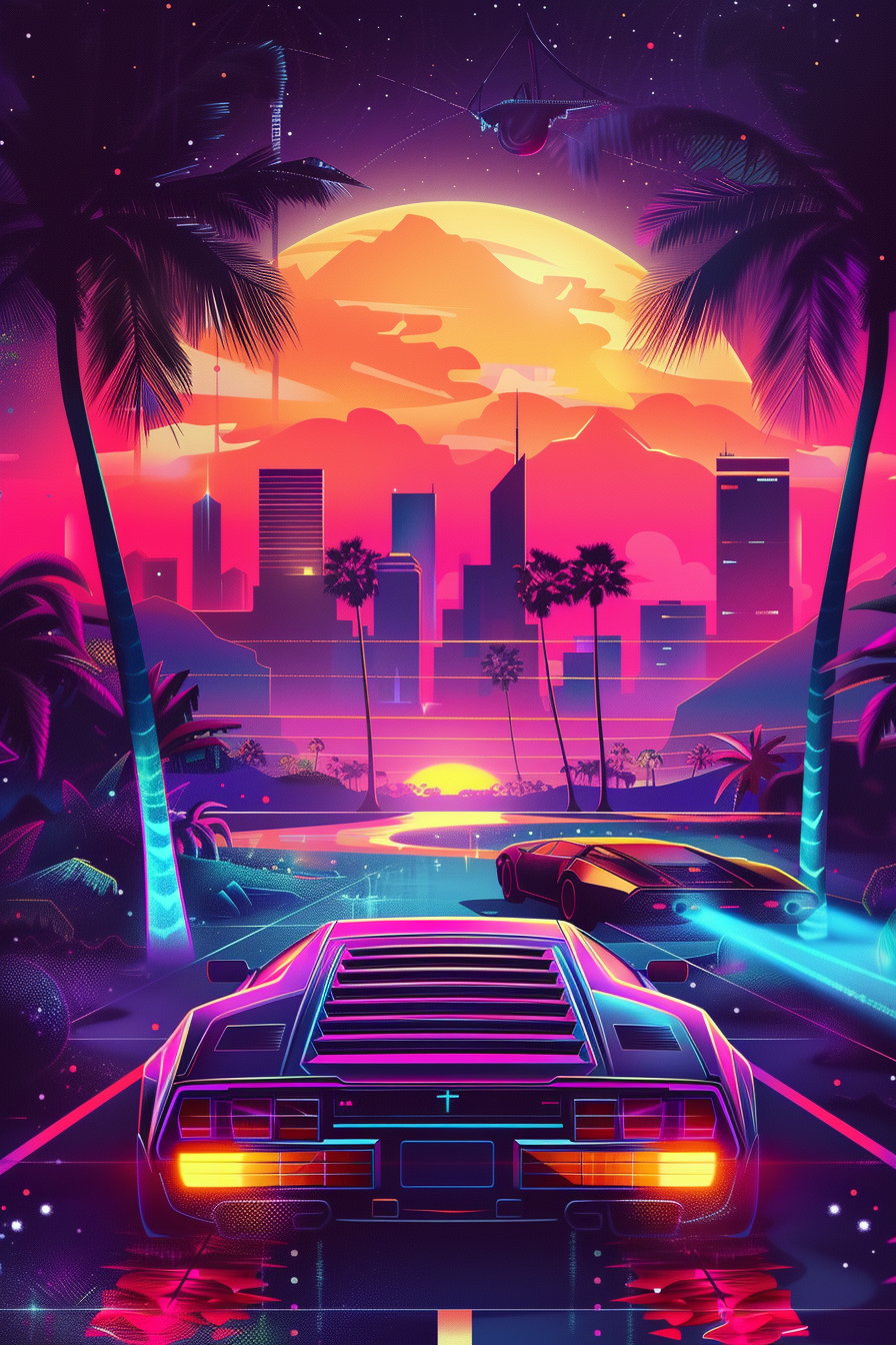 Synthwave Neon City Night Drive
