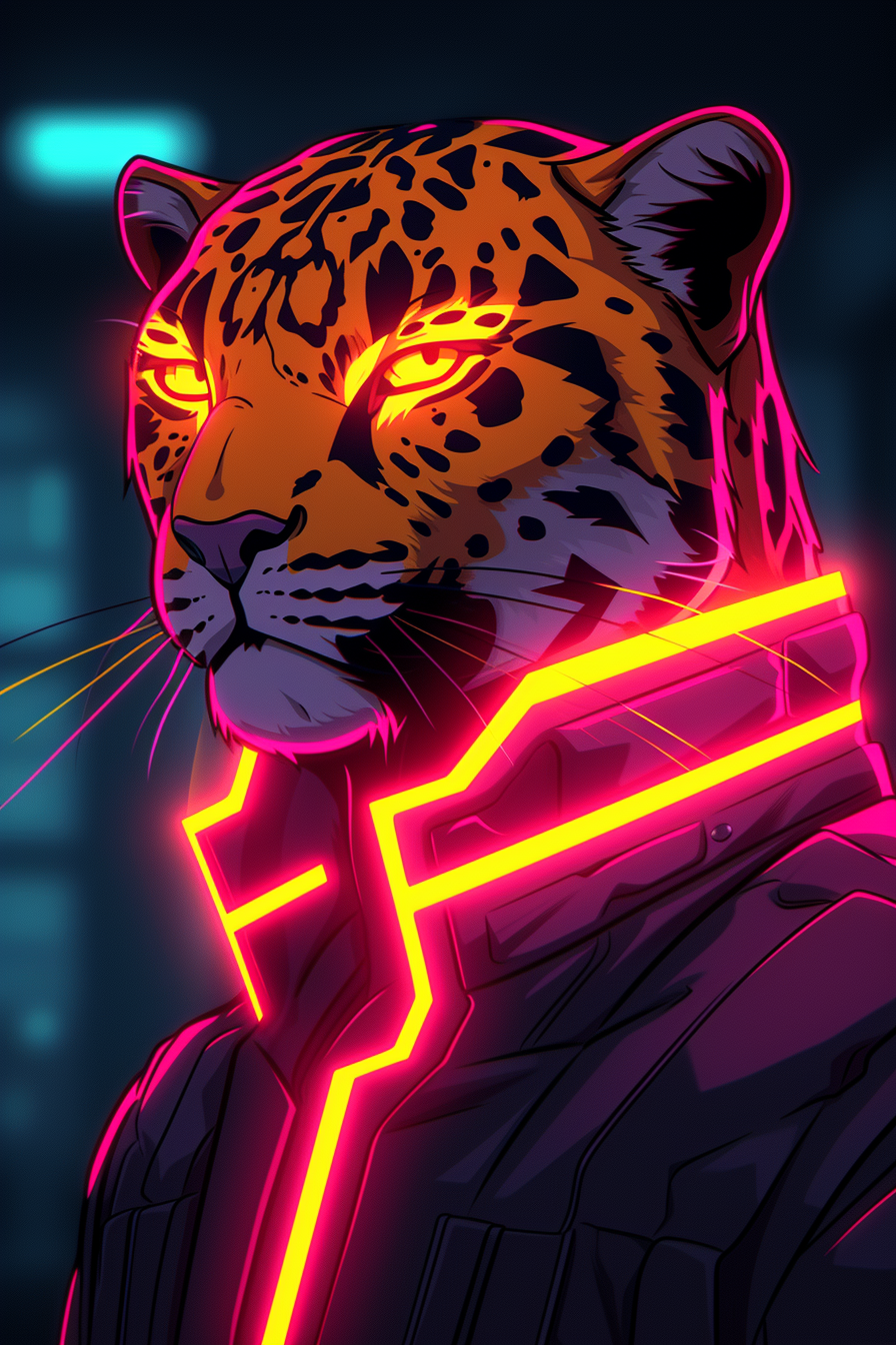 Neon Cyberpunk Jaguar Portrait — Desktop Wallpapers