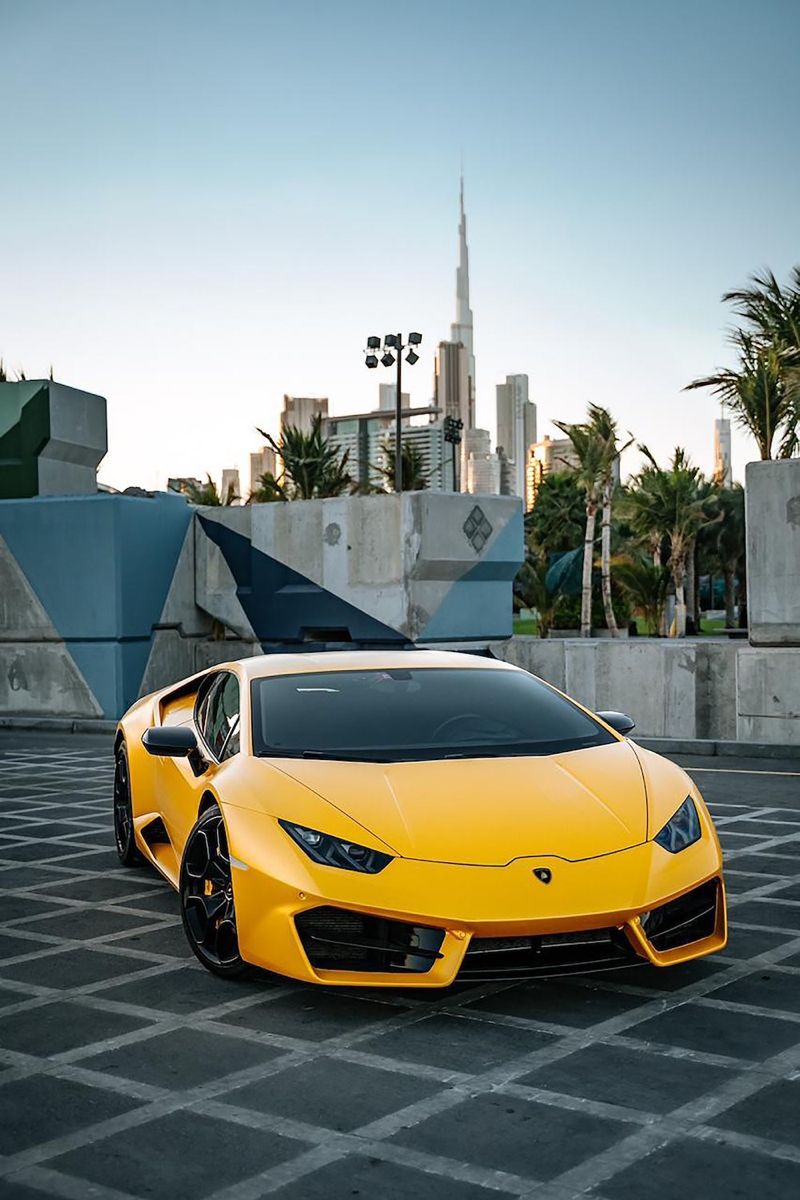 Yellow Lamborghini in Downtown Dubai