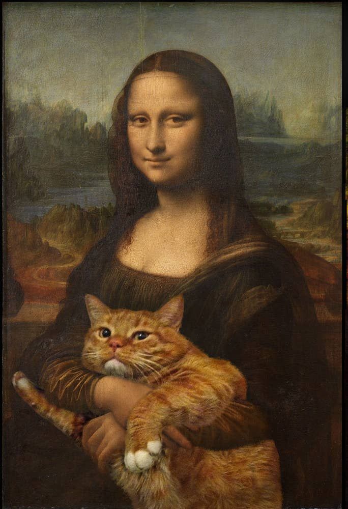 Mona Lisa Holding Orange Tabby Cat