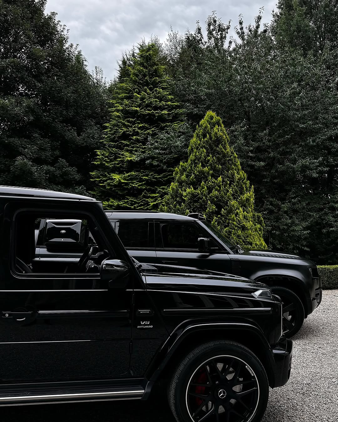 Two Black Luxury SUVs Parked Outdoors