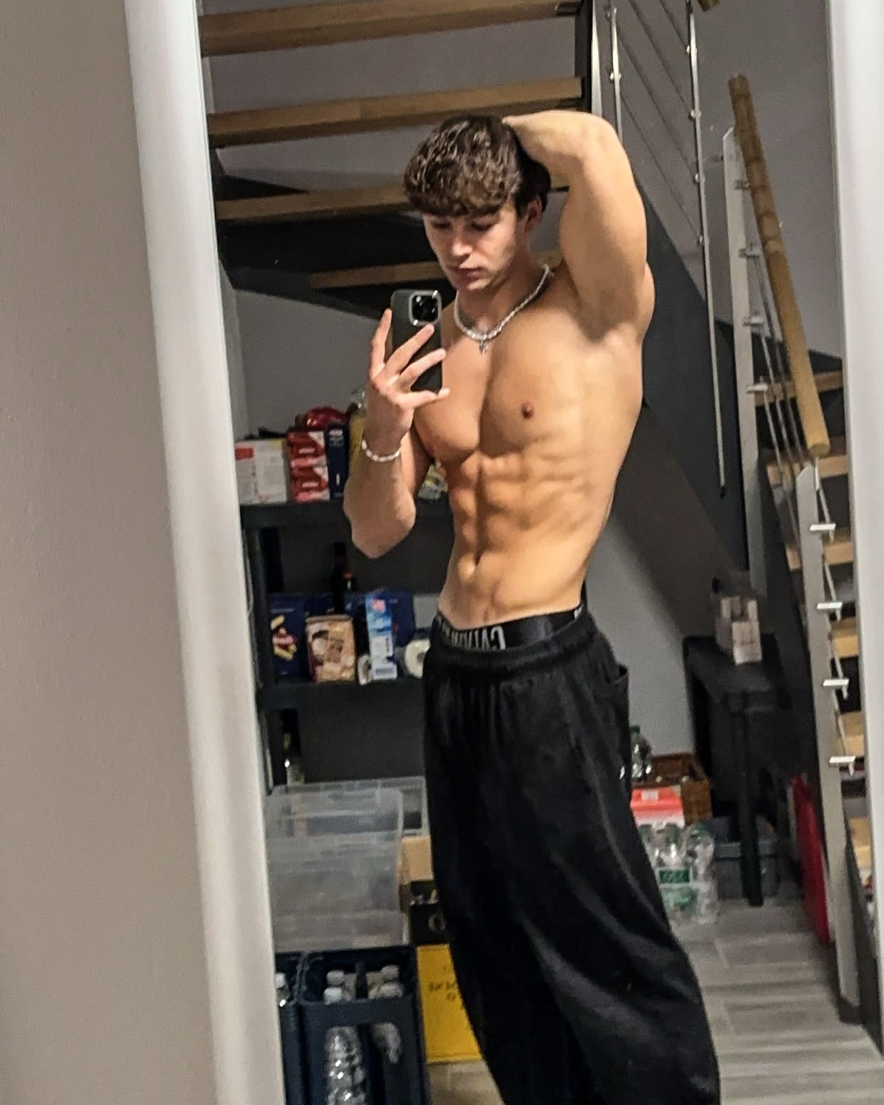 Shirtless Fit Man Taking Mirror Selfie
